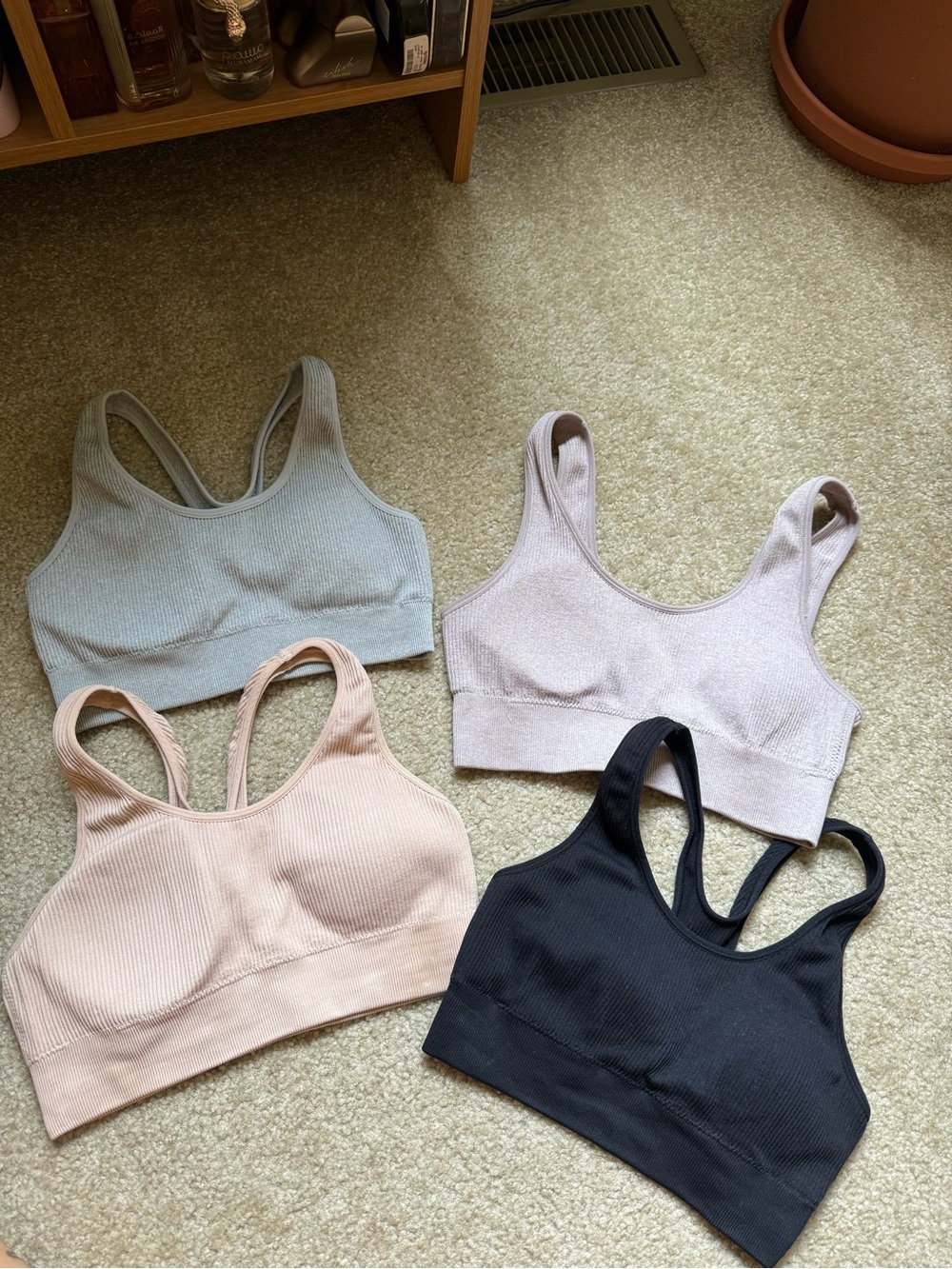 aerie Ribbed Seamless Sports Bra Set - Black, Beige, Nude, Gray